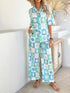 'Splendory' Collared Print Top and Pants Set - Celes Fashion